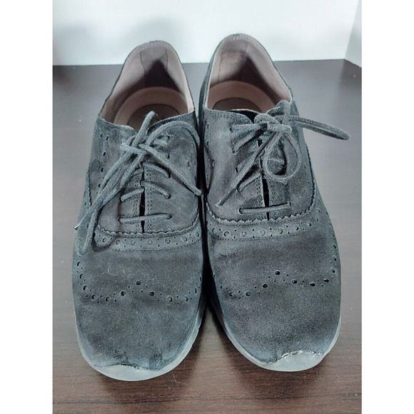 Cole Haan Zerogrand Suede Shoes Womens Black Wingtip Oxford W06084 Size 8B - Picture 2 of 7